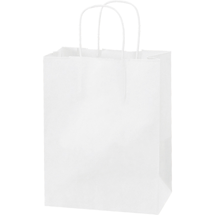 8 x 4 <span class='fraction'>1/2</span> x 10 <span class='fraction'>1/4</span>" White Paper Shopping Bags